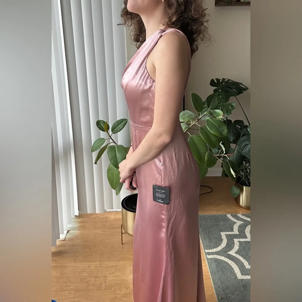 Lulus On the Guest List Mauve Satin One-Shoulder Maxi Dress, Size Small - Image 12