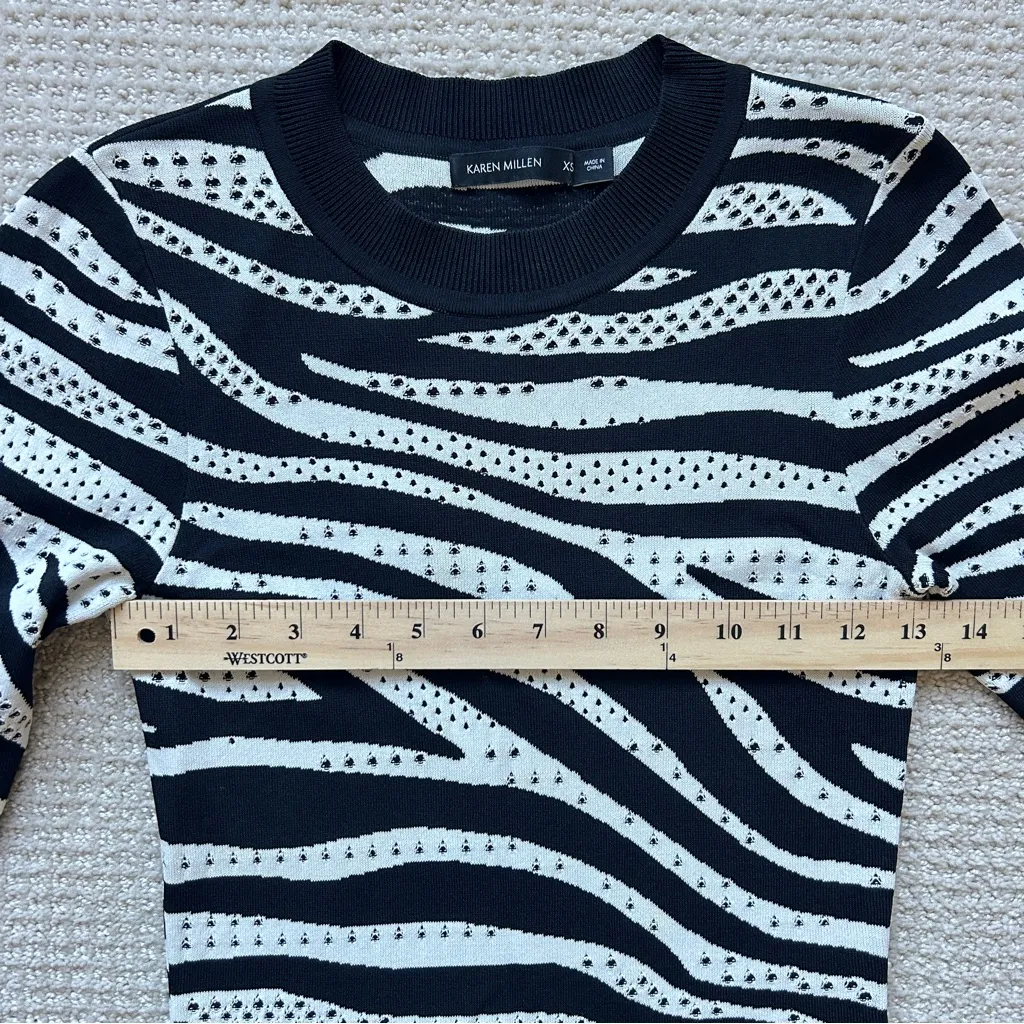 Karen Millen Zebra Print Knit Sweater Midi Dress Pointelle Bodycon Women’s XS - Image 6