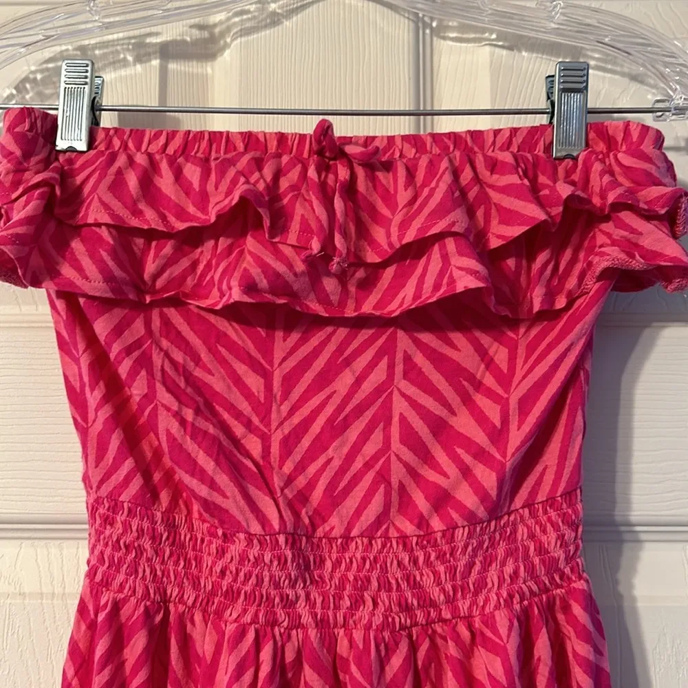 OP Hot Pink Zebra Print Strapless Coverup Y2K - Image 2