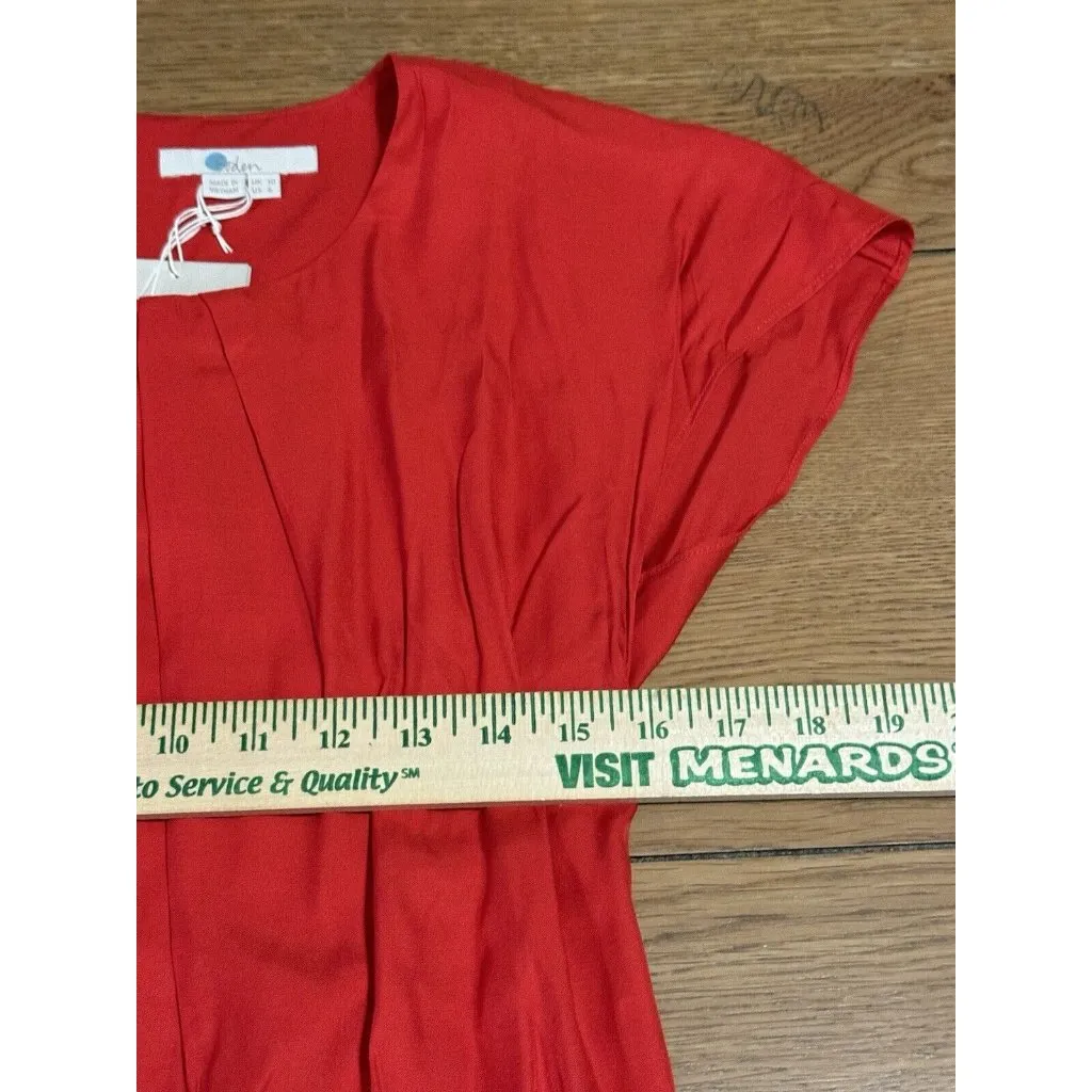 Boden Red Size 6 Short Sleeve‎ Blouse Pleated Neck Silk Blend Keyhole Luxury NWT - Image 4