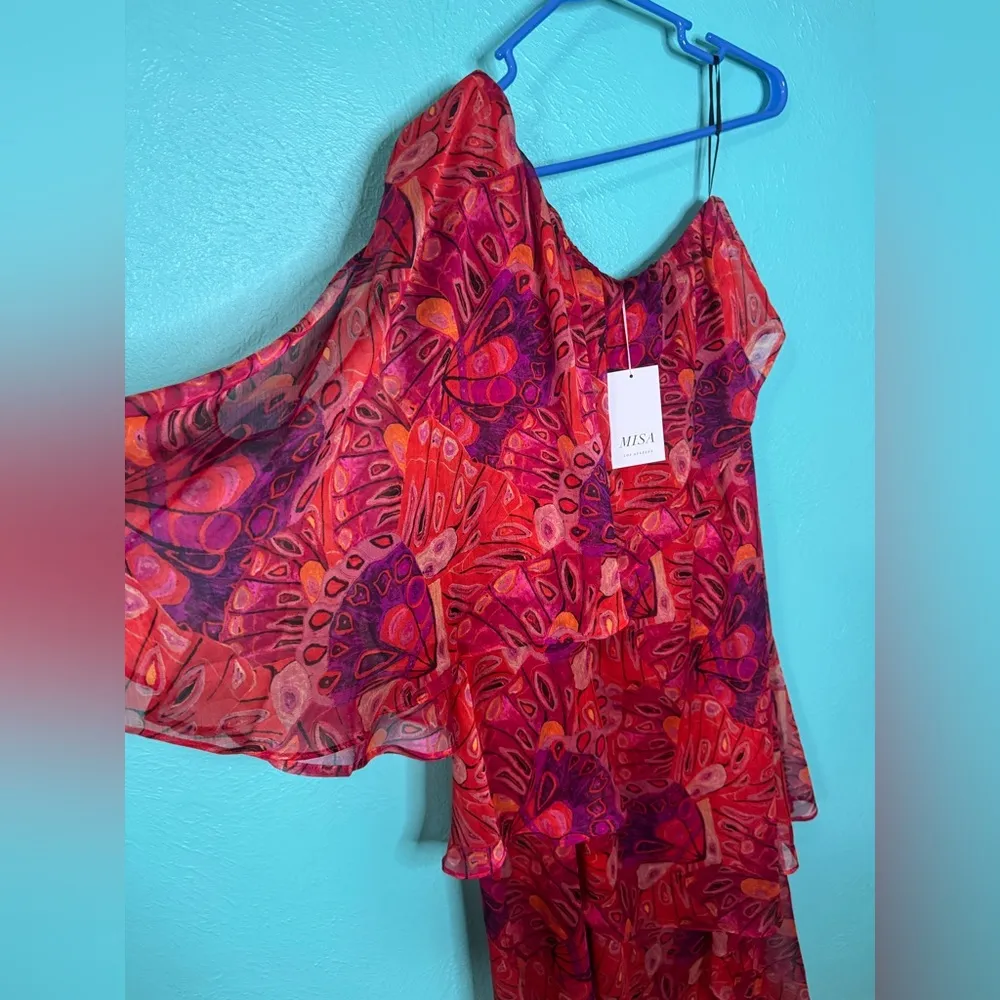 MISA Los Angeles MISA One-Shoulder Single Flutter Sleeve high low butterfly NEW - Image 8