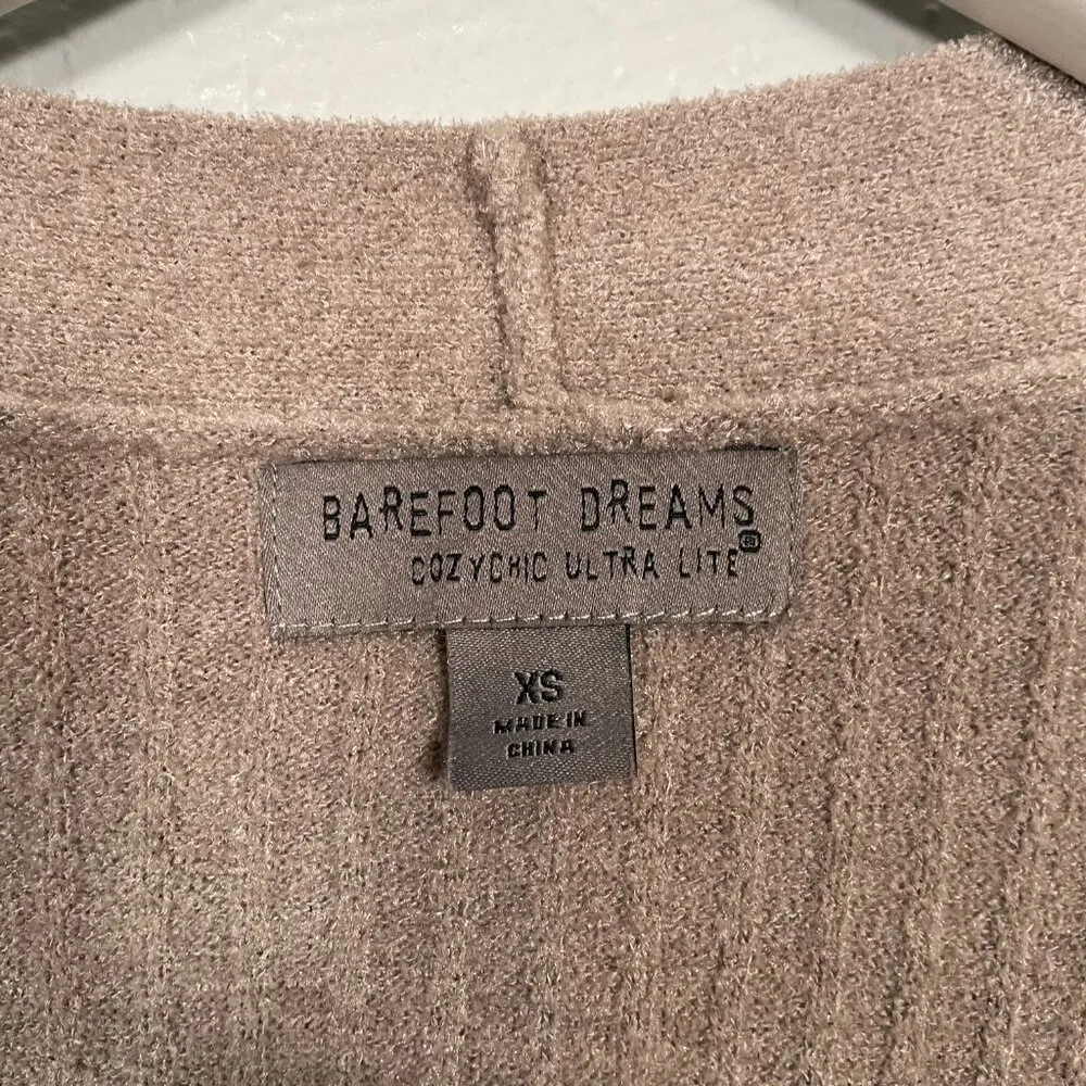 Women XS Taupe Brown Vest Sweater Open Front Ribbed Pockets - Image 5