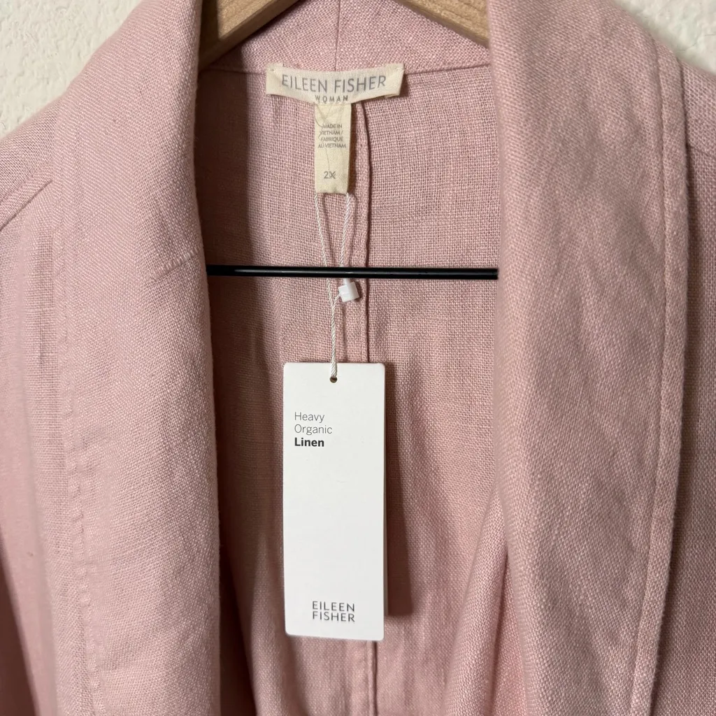 NWT Eileen Fisher Powder Heavy Organic Linen Shawl Collar Jacket Dusty Pink 2X - Image 5