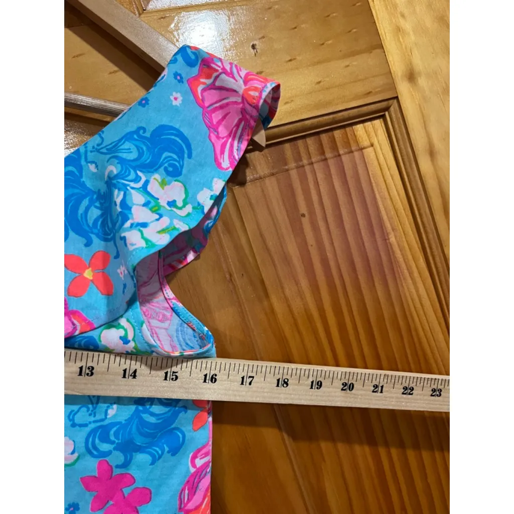 Lilly Pulitzer Alessa Pink Floral Tropical Ruffle Dress Pima Cotton Size XS - Image 6