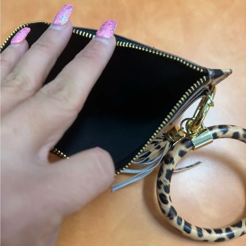 Leopard Print Wristlet with Tassel Brown - Image 3