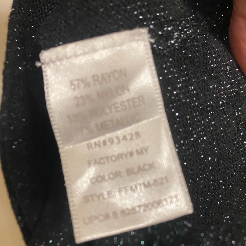 Metro Womens 3/4 Sleeve Top Blouse M Black V Silver Glitter Sparkle New Years Size M - Image 6