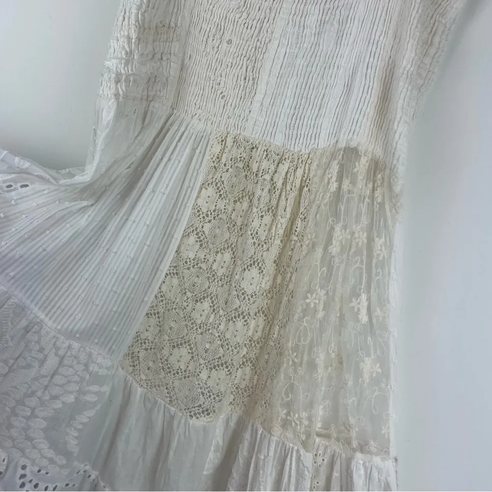 Antica Sartoria Crochet Lace Boho Mini Dress Beachy Sz S/M White Size M - Image 4