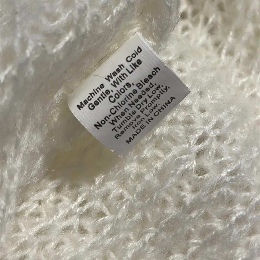 Cream Knit Long Full Length Duster Open Front Pocket Cardigan Sweater Size Small - Image 7