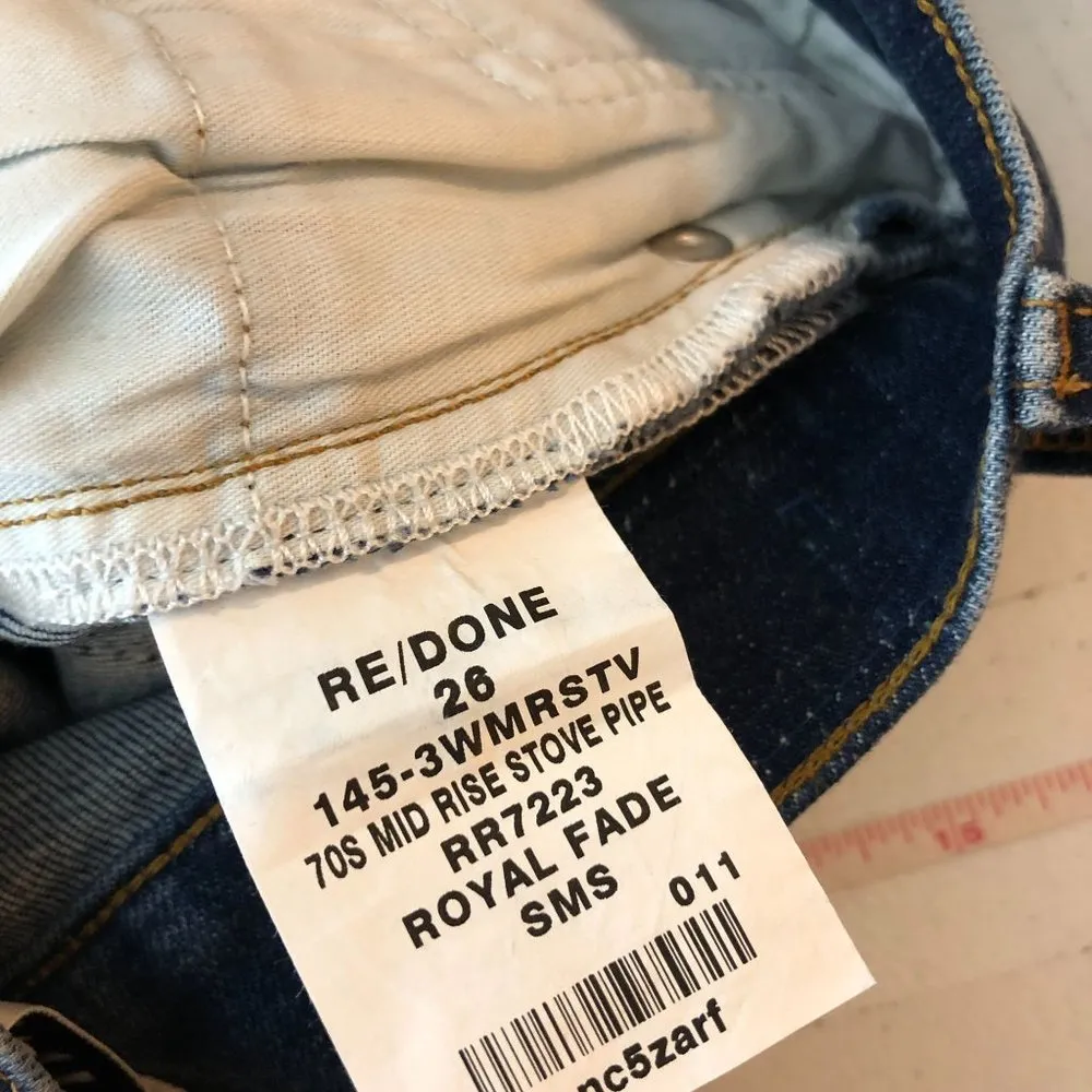 Re/Done Womens Jeans 70s Mid Rise Stove Pipe Royal Fade Zipper Fly 26 - Image 9