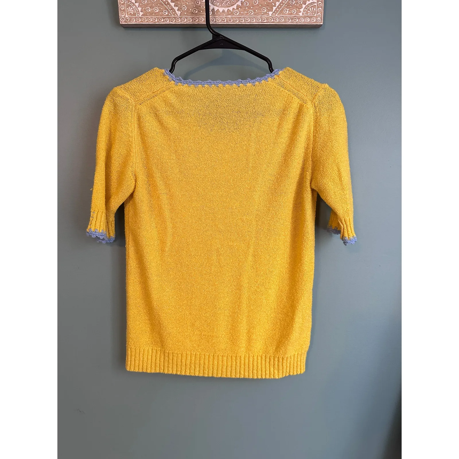 Vintage Yellow w/ Blue Embroidered Flower on Pocket Knit T - Image 3