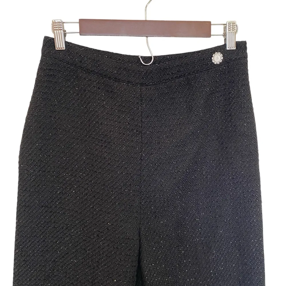 Jason Wu Pants Black Metallic Tweed Wide Leg Embellished Button Trousers - Image 4