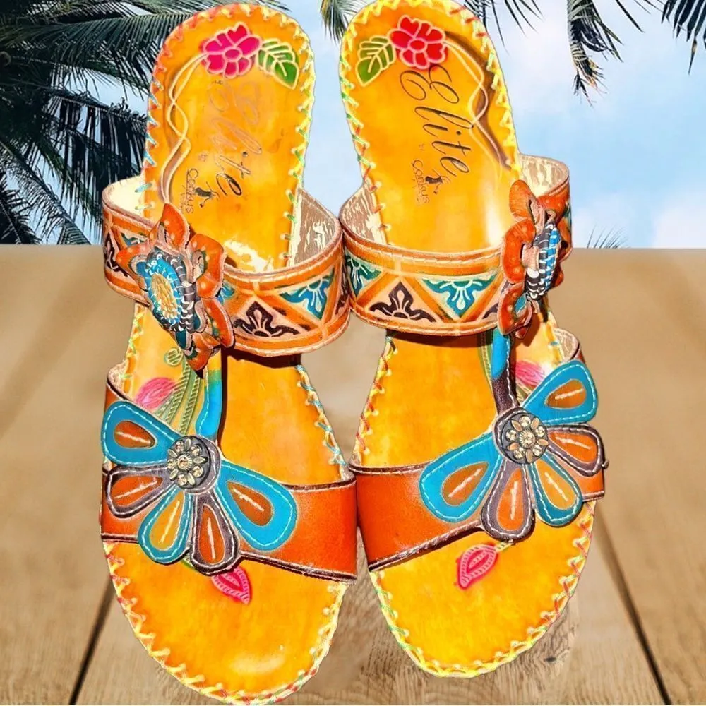 Elite by corkys awesome boho/ hippie style wood and leather sandals! Tan Size undefined - Image 3