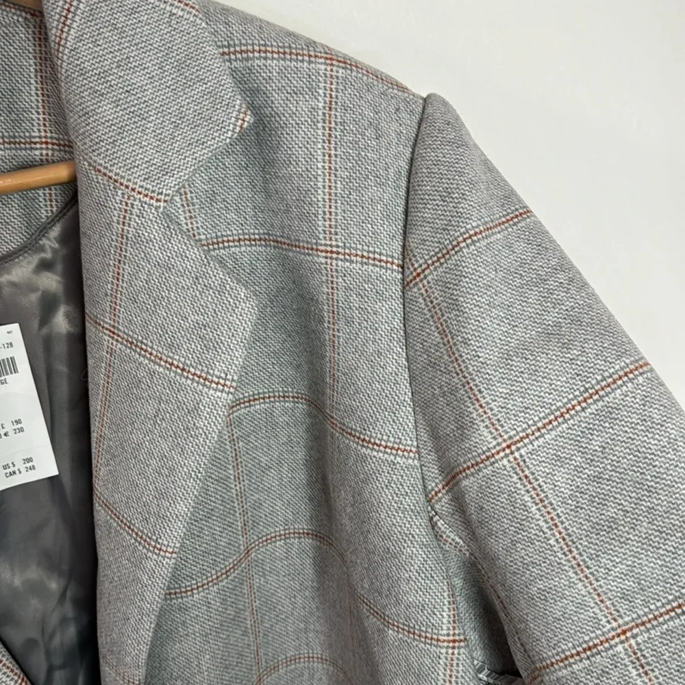 Abercrombie & Fitch heavyweight windowpane wool blend blazer coat light grey XXL - Image 6