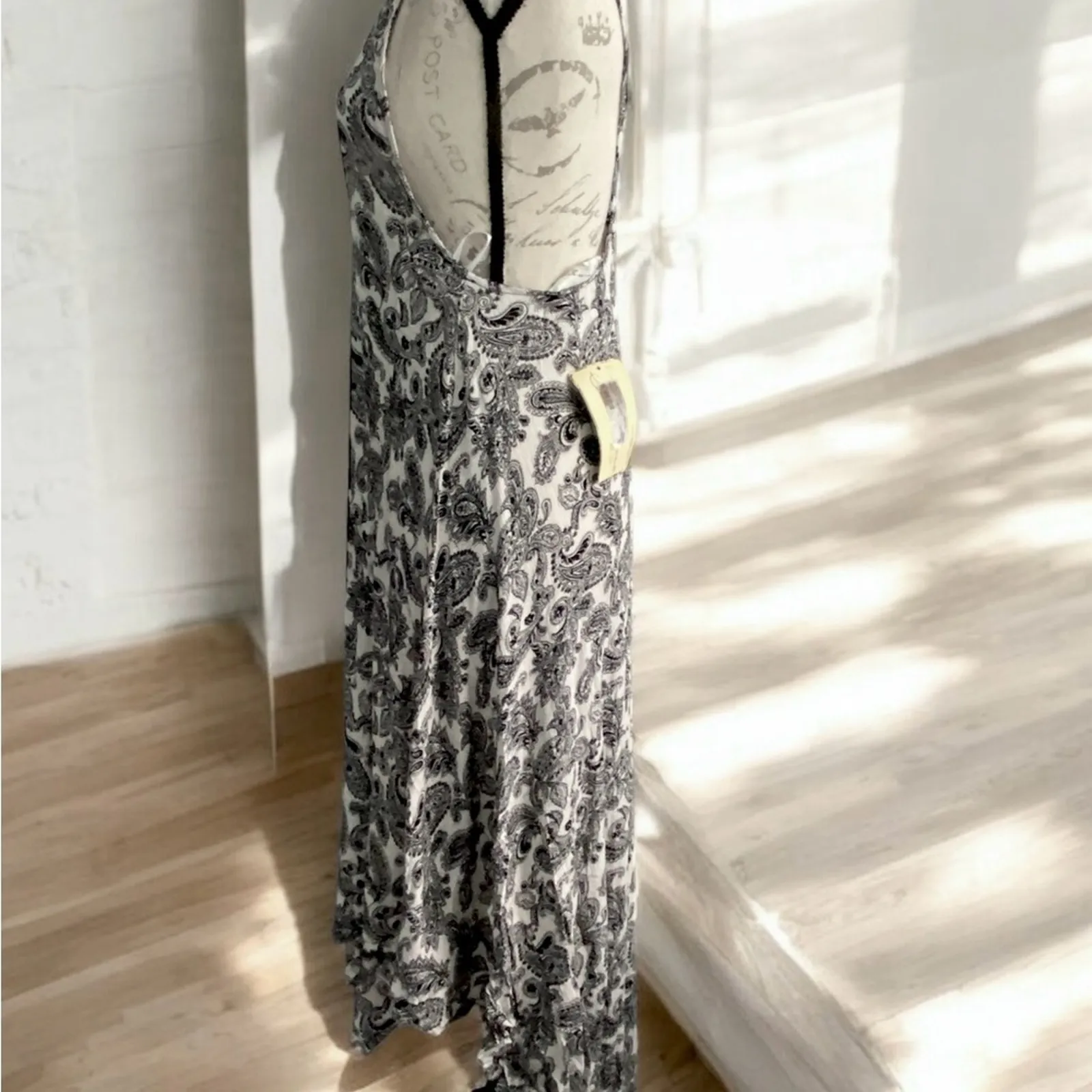 Vintage Havana Ivory Black Paisley Boho Spaghetti Strap Dress Size Small NWT - Image 2