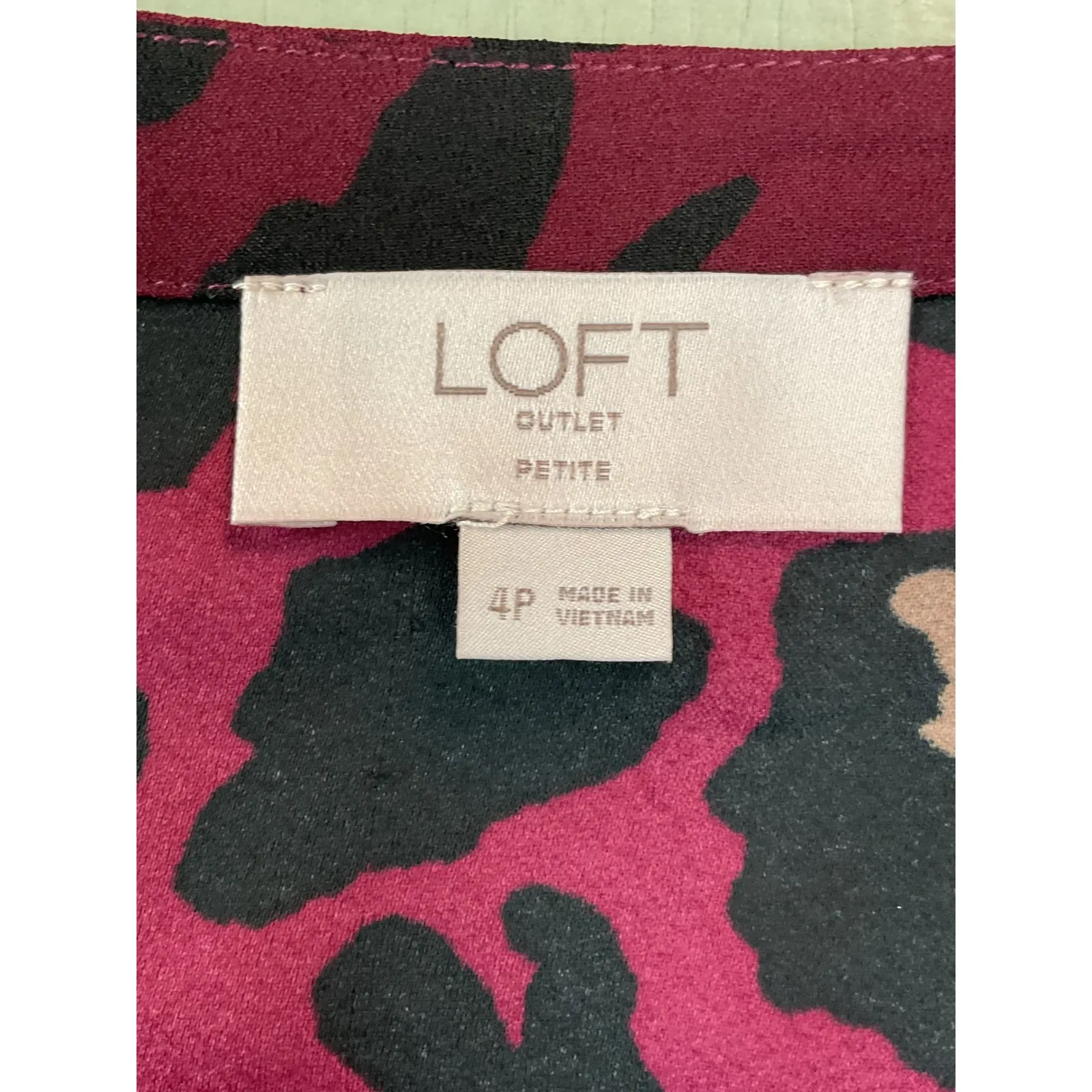 LOFT Petite Wrap Dress Leopard Print Burgundy Long Sleeve Tie Waist 4P - Image 9
