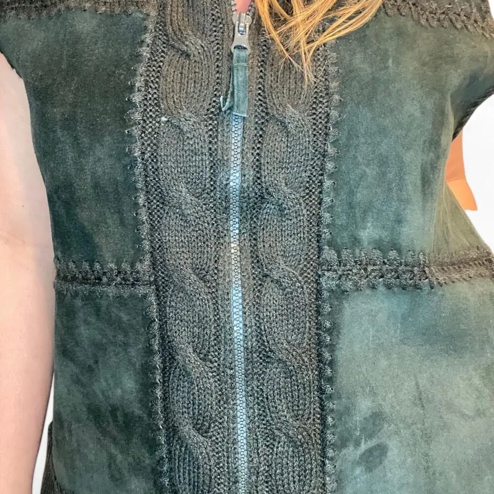 NWT Vintage Original Designers Originals Genuine Leather Cable Knit Vest Green Size L - Image 5