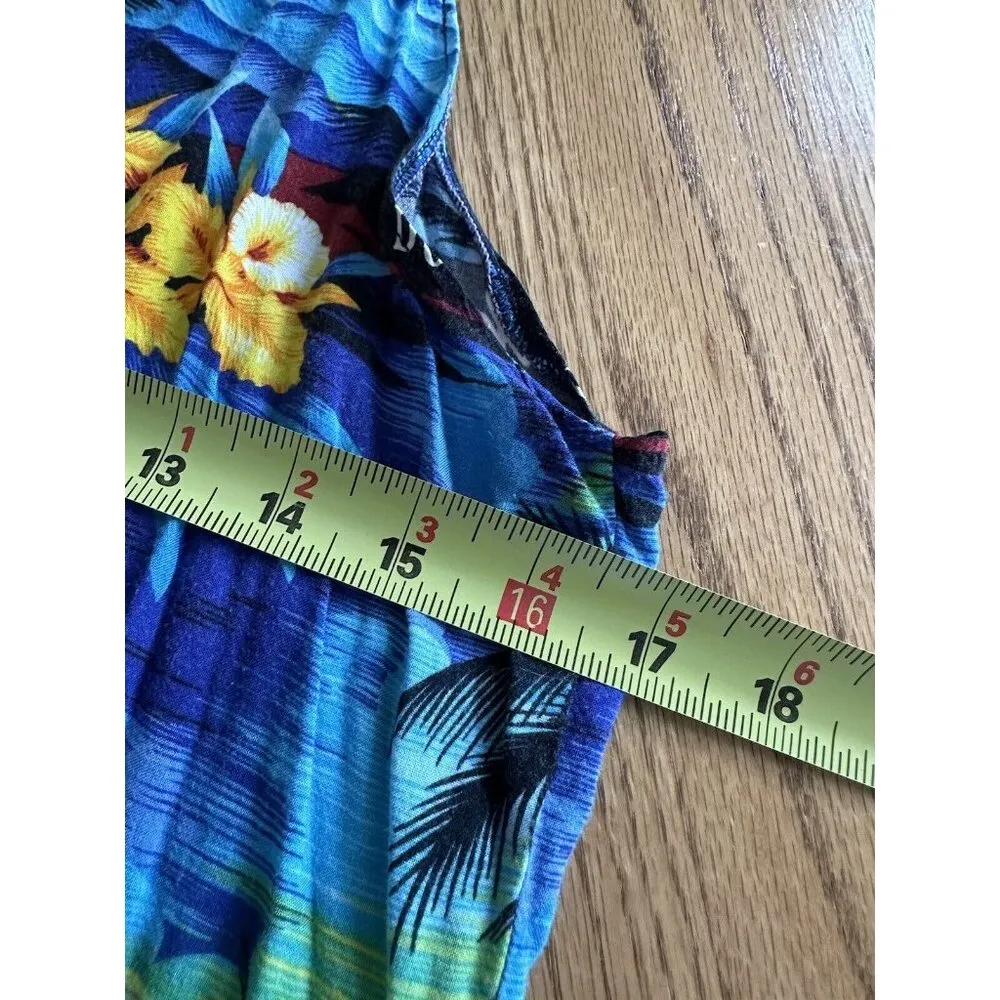 Vintage HAWAIIAN Dress Coco Palm Tree Beach Jamaica Carribbean Dunes River Fall Size L - Image 9
