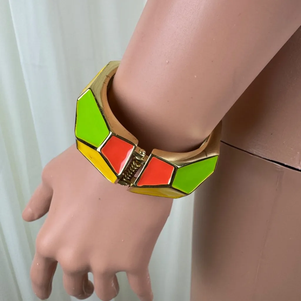 Geometric Color Block Bracelet Cuff Bangle Orange - Image 5