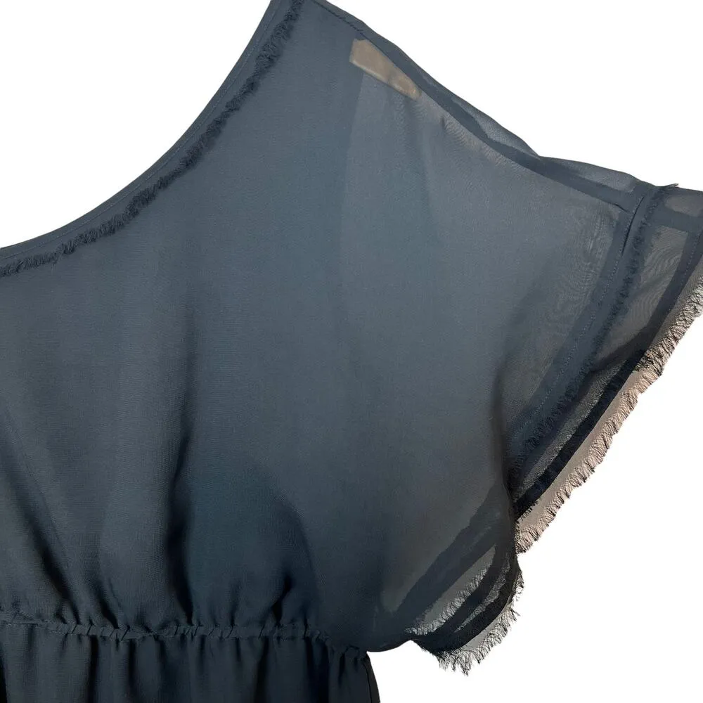 Central Park West One Shoulder Black Mini Fray Trim Dress Size Medium - Image 3