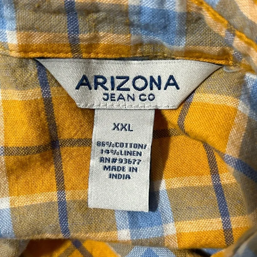 Arizona Jean‎ Co Yellow Blue Plaid Short Sleeve Button Front Blouse Size XXL - Image 3