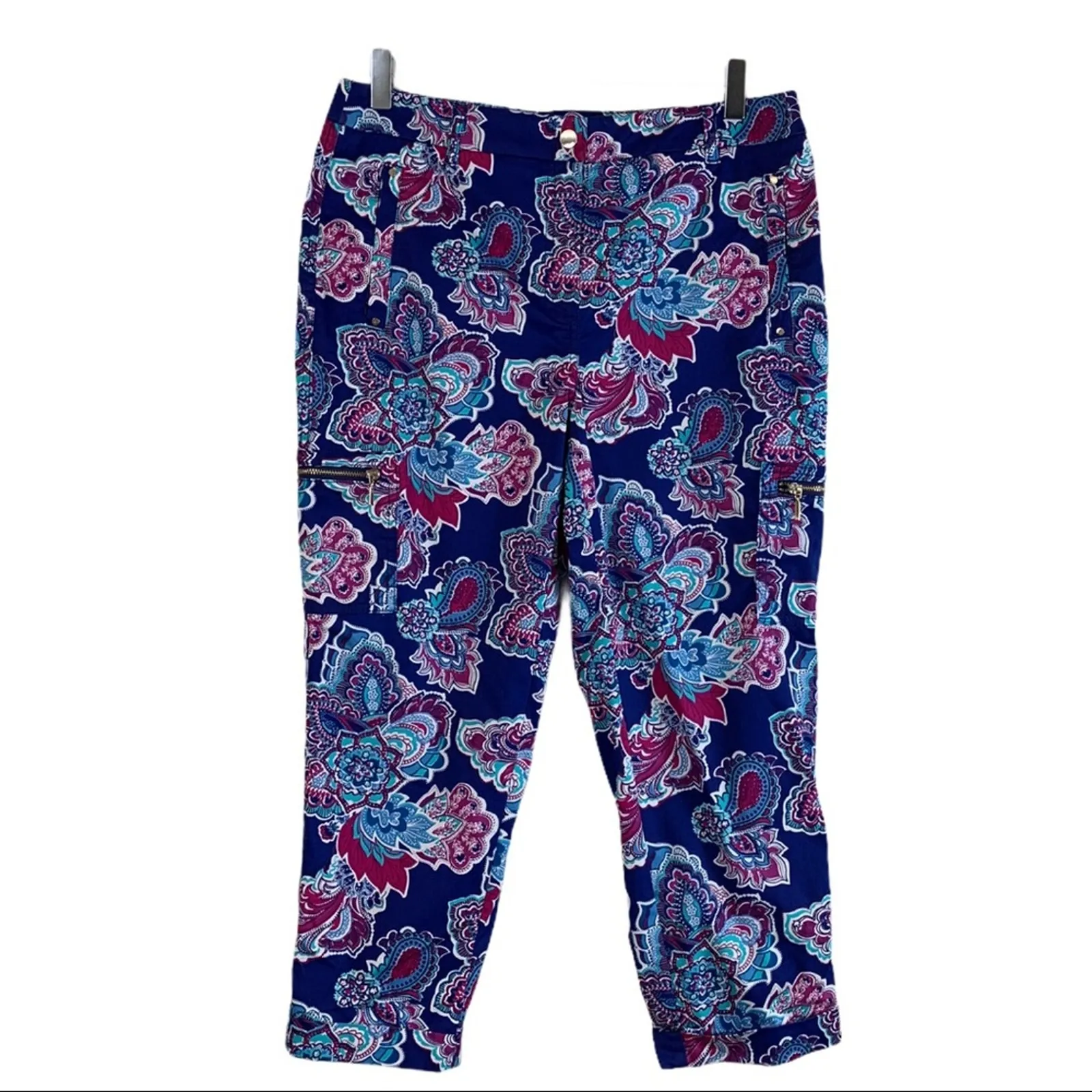 Chico’s Size .5P Women's Pants Ultimate Twill Utility Crop Blue Paisley 6 Petite - Image 3