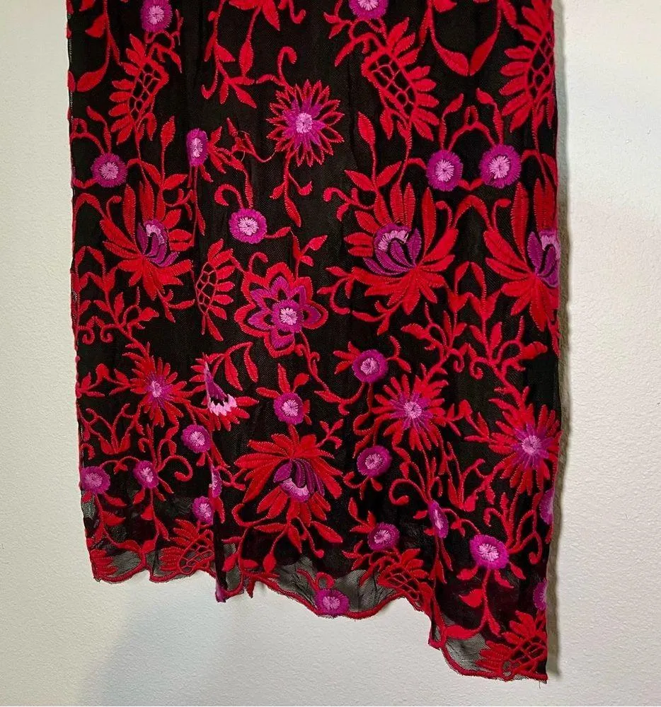 Adrianna Papell Embroidered Mesh Floral Midi Dress Size 6 - Image 4