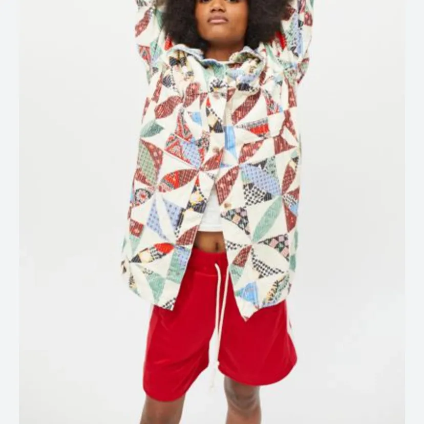 BDG Serena Patchwork Print Corduroy Shacket Jacket size medium Cream Red Green - Image 3