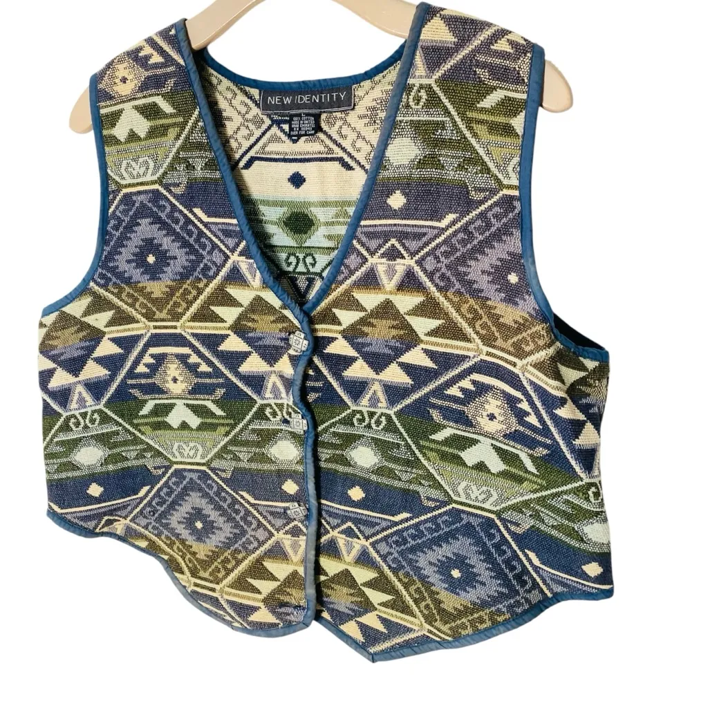 VINTAGE 90s NEW IDENTITY Woven Vest Blue Size L - Image 2
