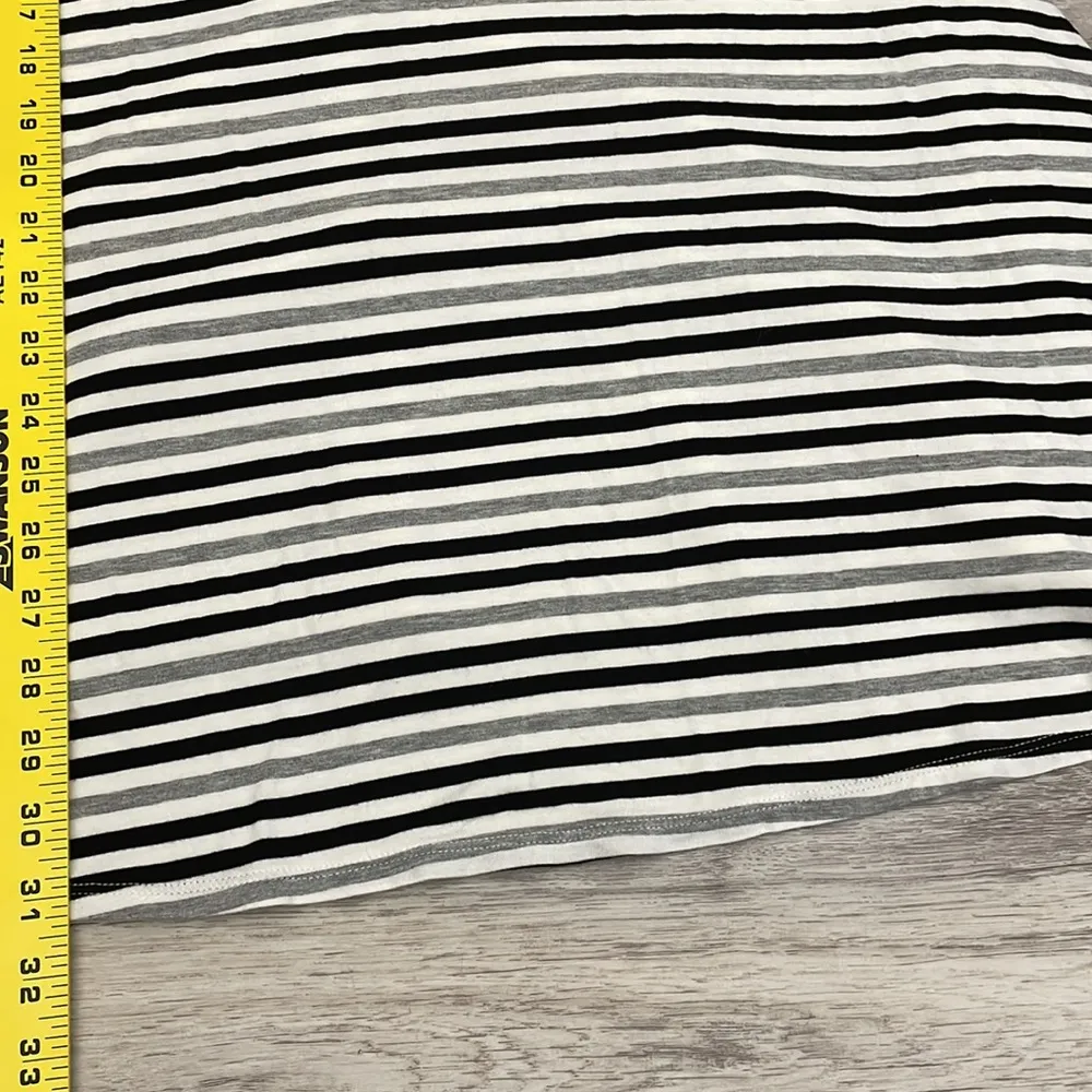 e Sleeveless Black, Gray & Cream Striped Above the Knee Swing Dress M - Image 9