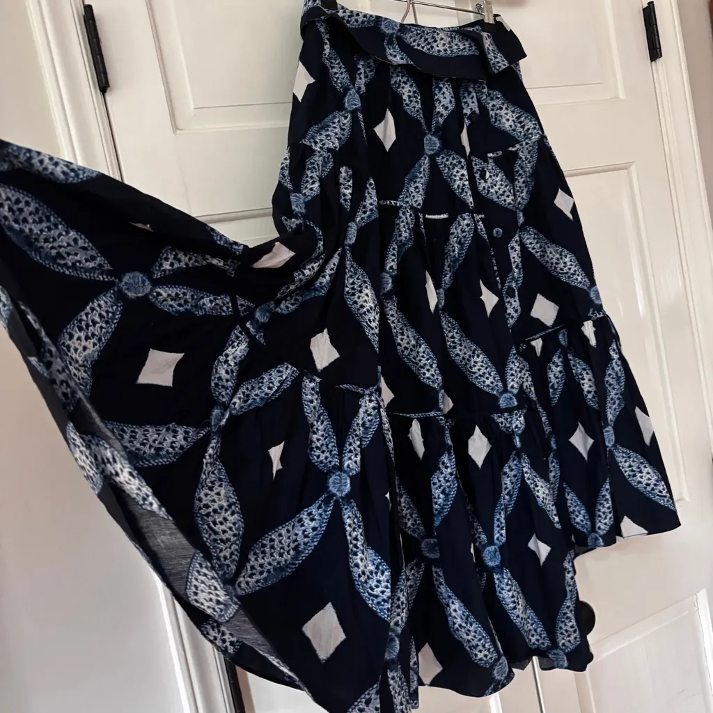 Ulla Johnson Eiko Skirt Indigo Size 2 Diamond Shibori Print Cotton Poplin Blue - Image 10