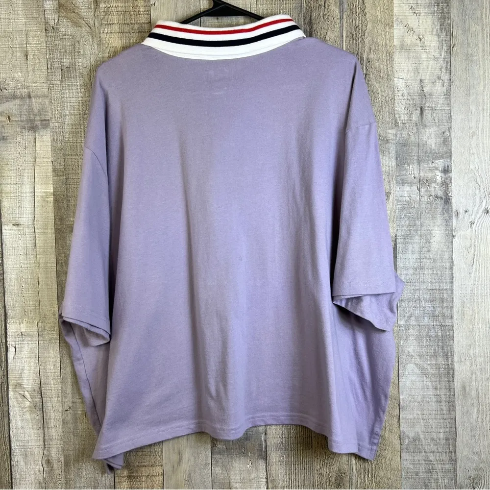 Wild Fable Size 2X Lilac Short Sleeve Cropped Top w/Collar and 3 Button … - Image 2