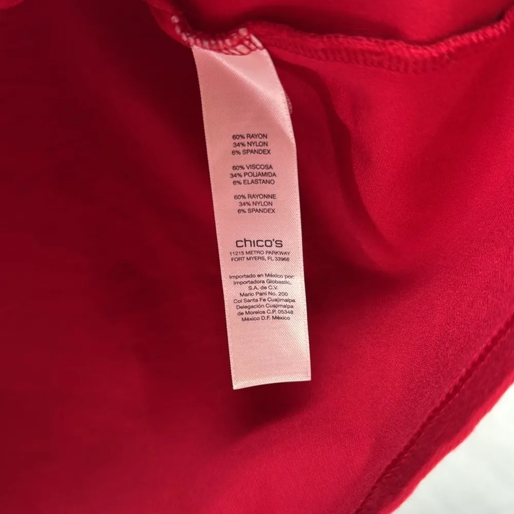 Chico’s M red 3/4 sleeve zipper detail blouse nylon rayon blend casual office - Image 7