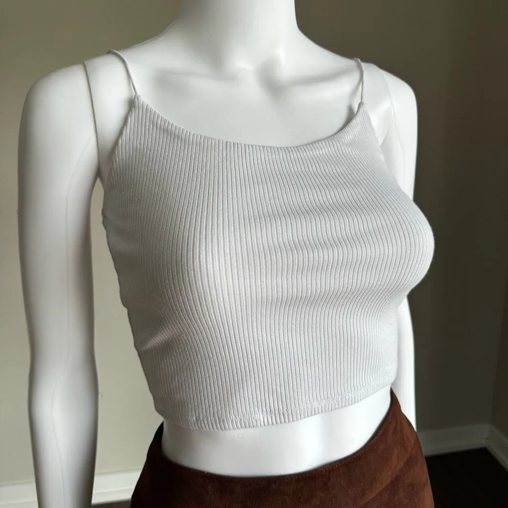 Garage White Ribbed Bungee Cropped Cami Size Small - Image 2