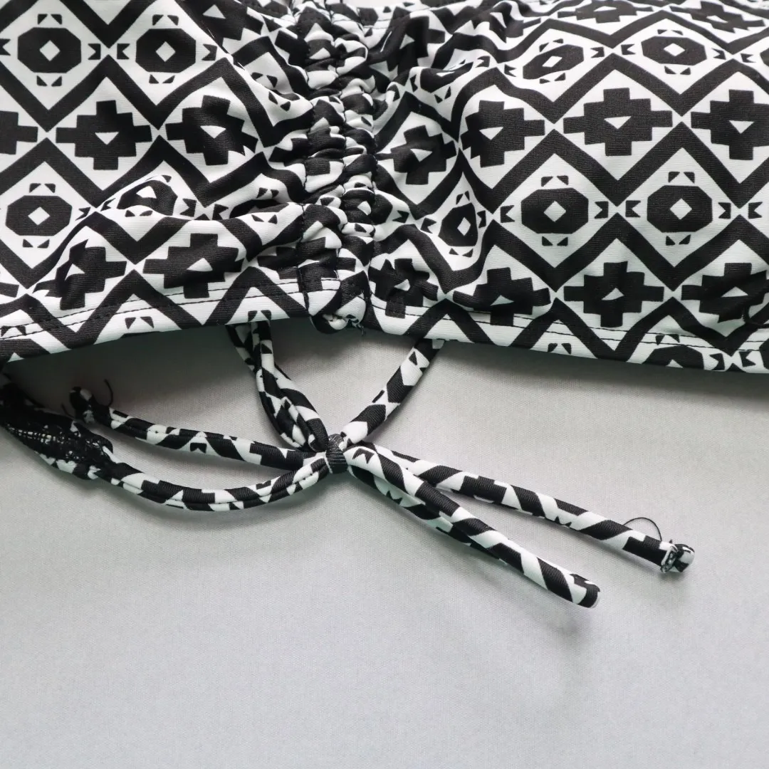 OP Black White‎ Tribal Halter Swim Sports Bra Beach Bralette Bikini Top L Large - Image 4