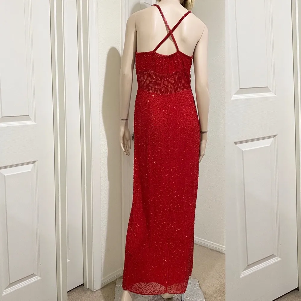 Sean Collection Red Heavy Beaded Formal Gown M - Image 4