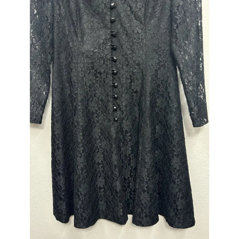 Vtg Gothic Dress 8 Black Floral Lace Sheer Sleeve Emo goth whimsigoth punk - Image 5