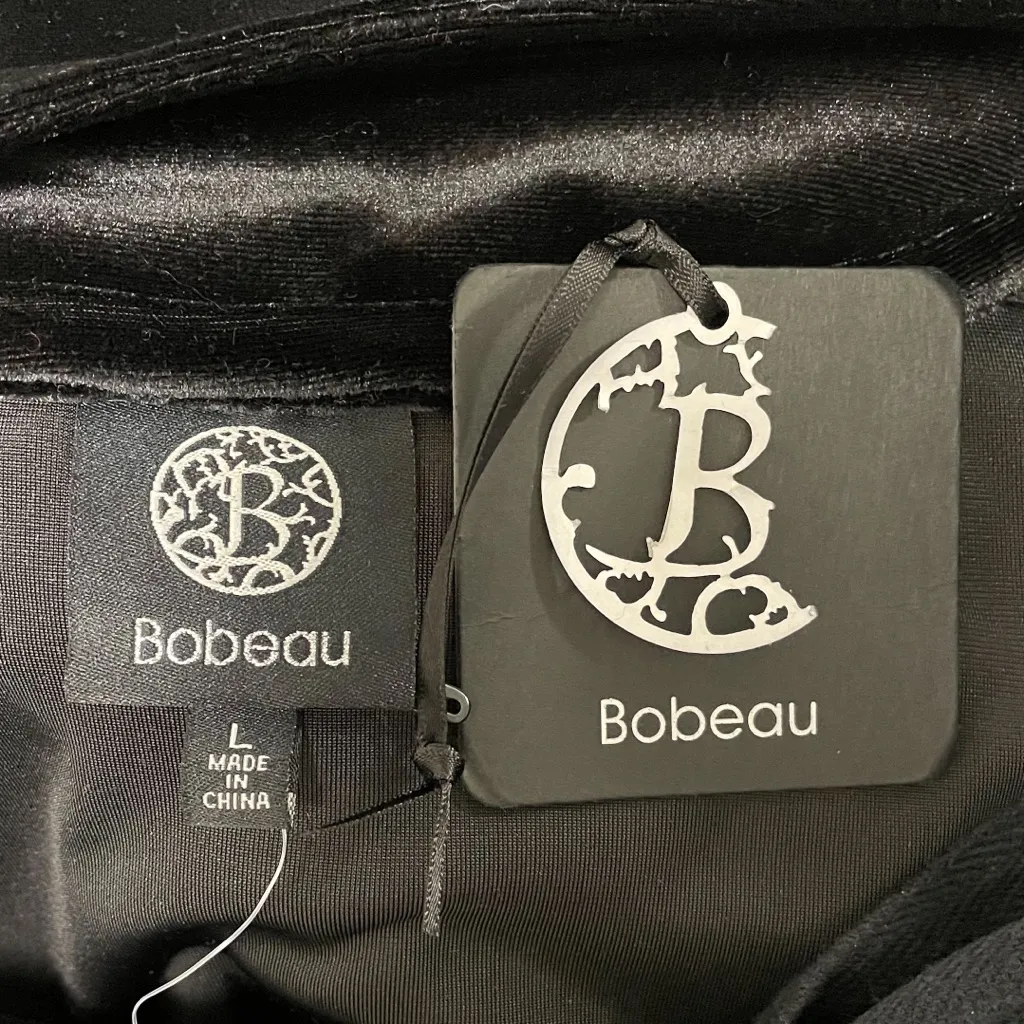 Bobeau Black Velvet Corset Tie V Neck 3/4 Sleeve Top NWT Large Stretch - Image 9