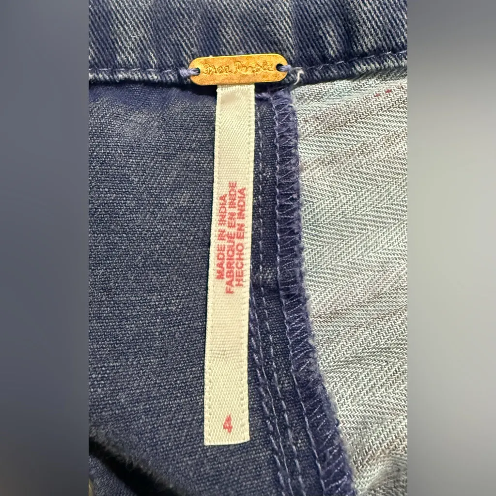 New Free People La Vie Patched Patchwork Studded Blue Pants / Jeans Boho Size 4 - Image 9