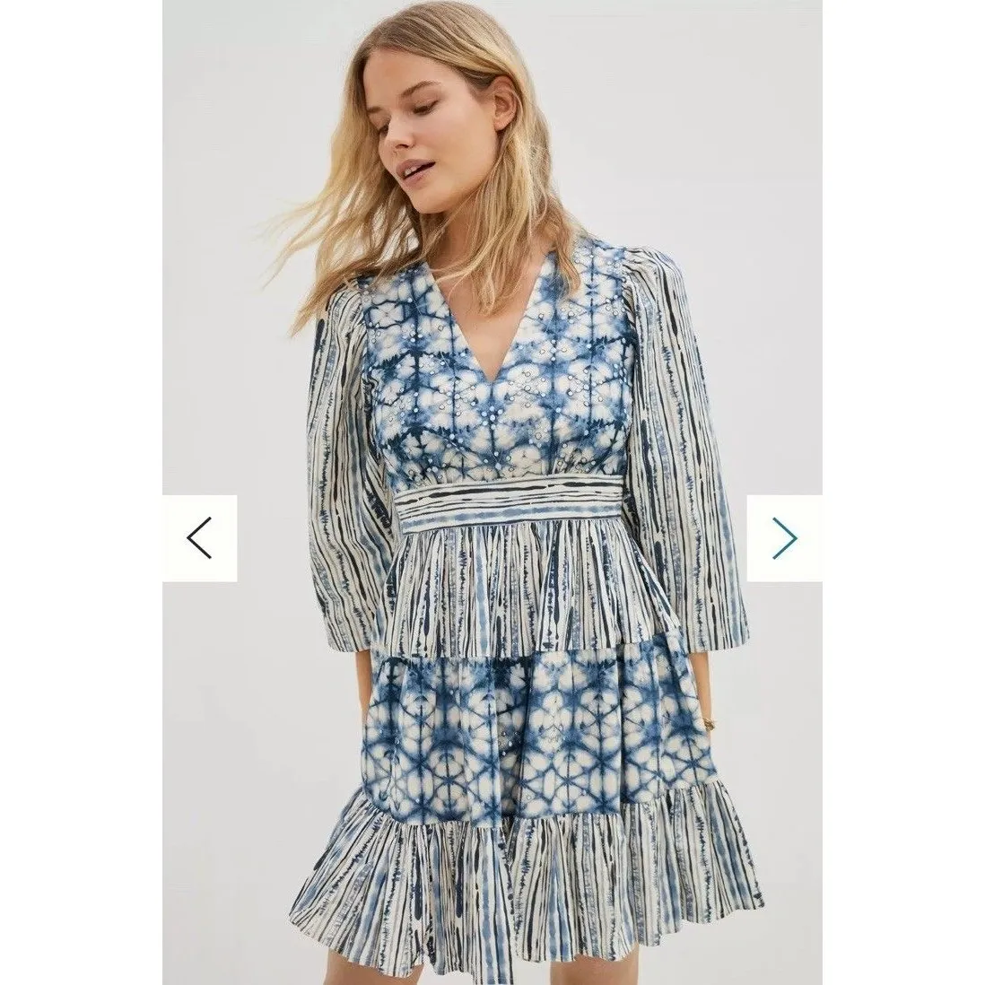 Anthropologie Not So Serious Behati Mini Dress Size M Blue Cotton Ruffled Hem - Image 3