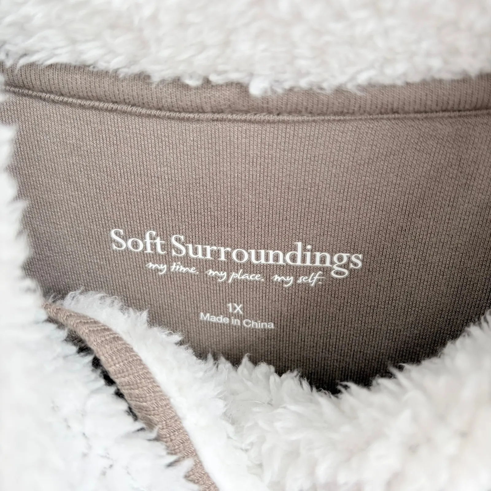 Soft Surroundings Forrester Sherpa Lined Cowl Neck Tunic 1X Taupe Pockets Cozy - Image 6