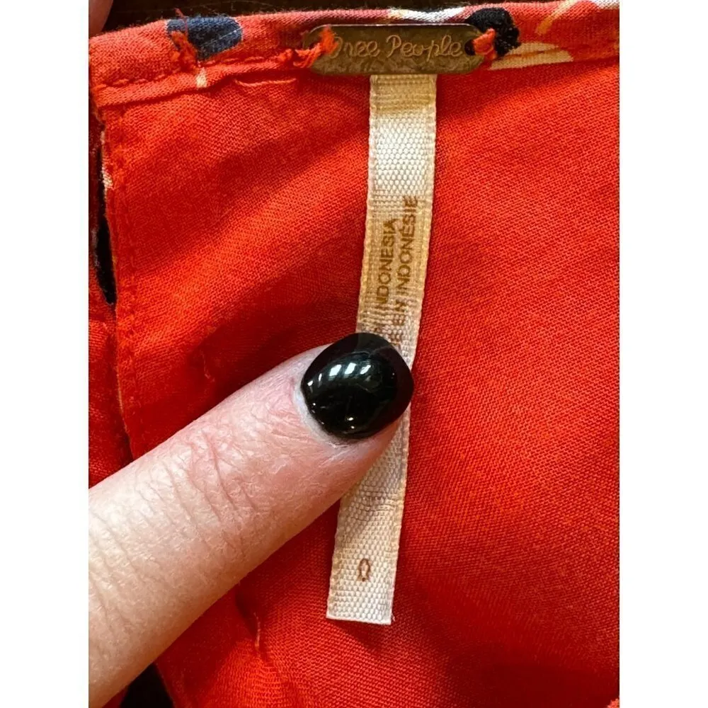 Free People‎ Red Coryn Coral Polka Dot Long Sleeve Fit And Flare Dress Size 0 - Image 10