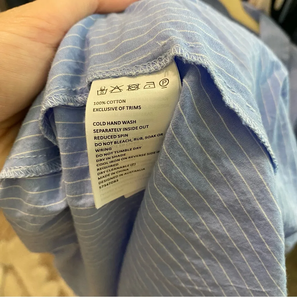 Bardot Light Blue and White Pinstripe Cotton Midi Dress size 8 - Image 13