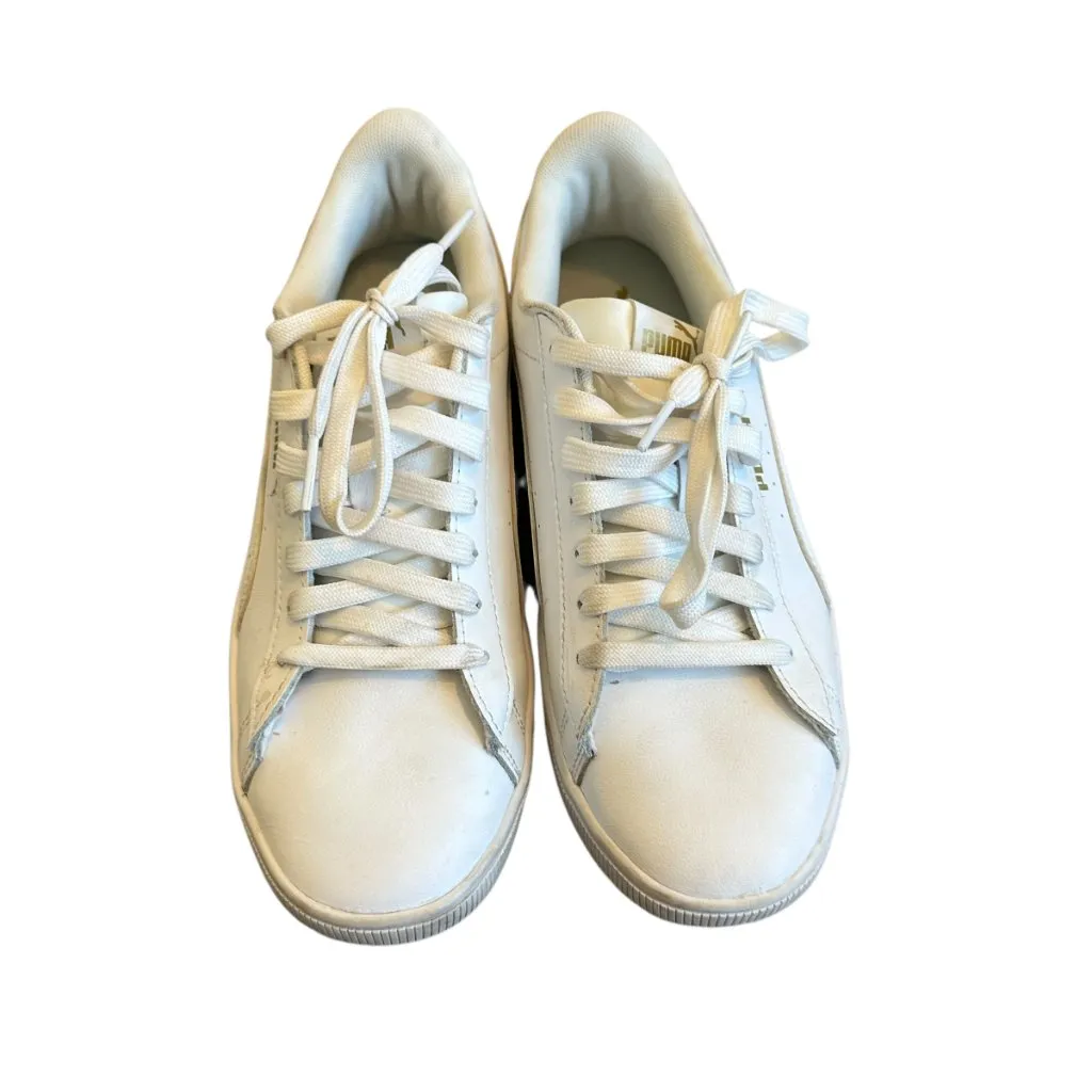 Puma Vikky Leather Sneaker White Gold Logo Lace-Up Tennis Shoes Size 8 Women's - Image 2