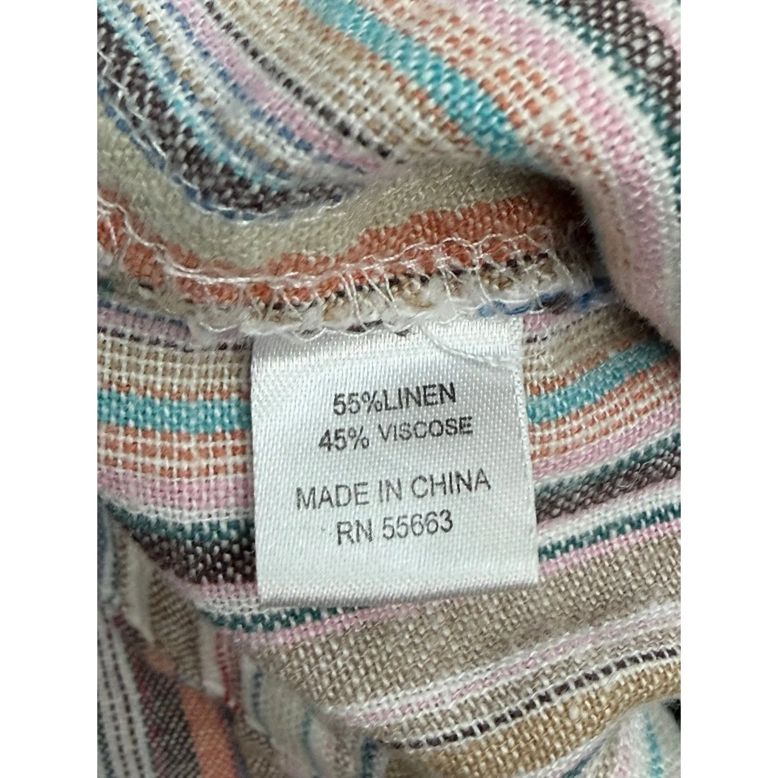 For Cynthia Striped Linen Blend Drawstring Pants Size L Casual Boho - Image 6