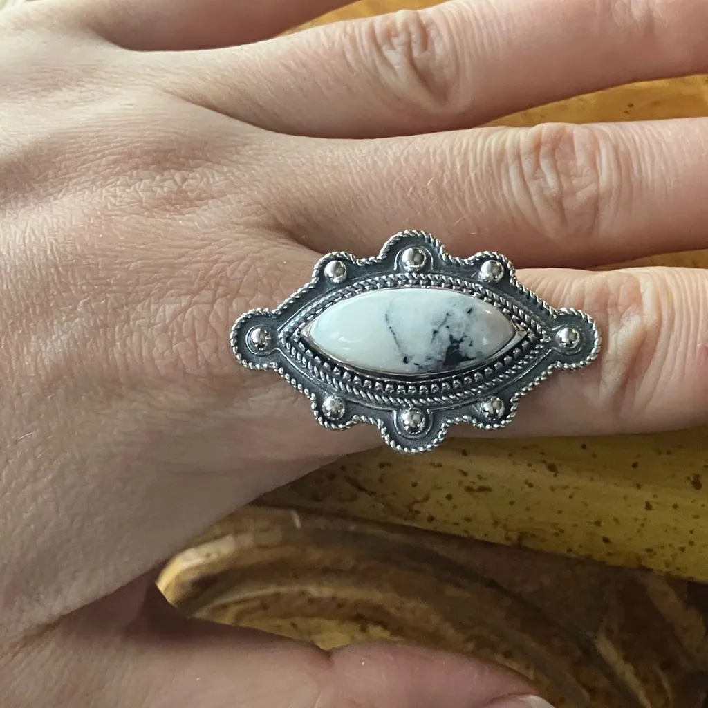 White Buffalo Turquoise Sterling Silver Ring Size 9 - Image 4