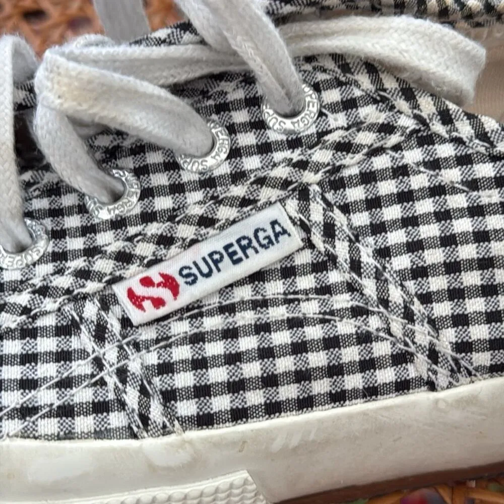 Superga Black & White Gingham Checkered Lace Up Sneakers - Image 8