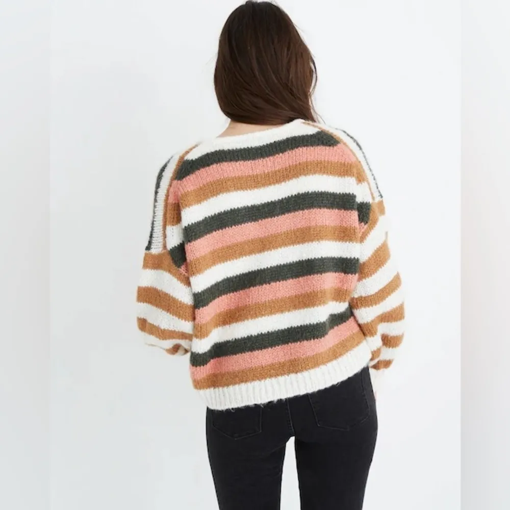 Madewell Balloon-Sleeve Pullover Sweater in Stripe Mix Size Large - Image 2