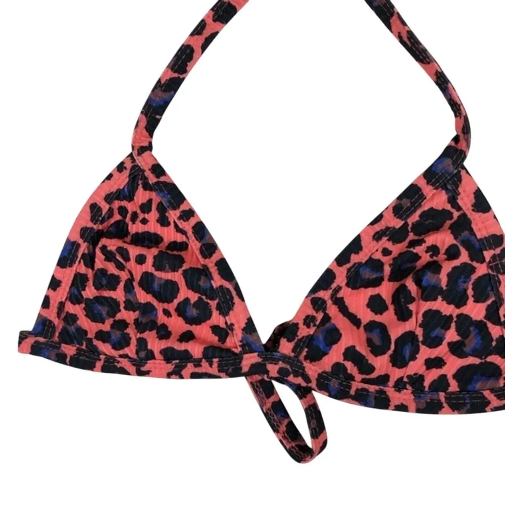 NWT Boohoo Triangle Bikini Top Womens 2 Coral Leopard Print Halter Bimbocore - Image 3