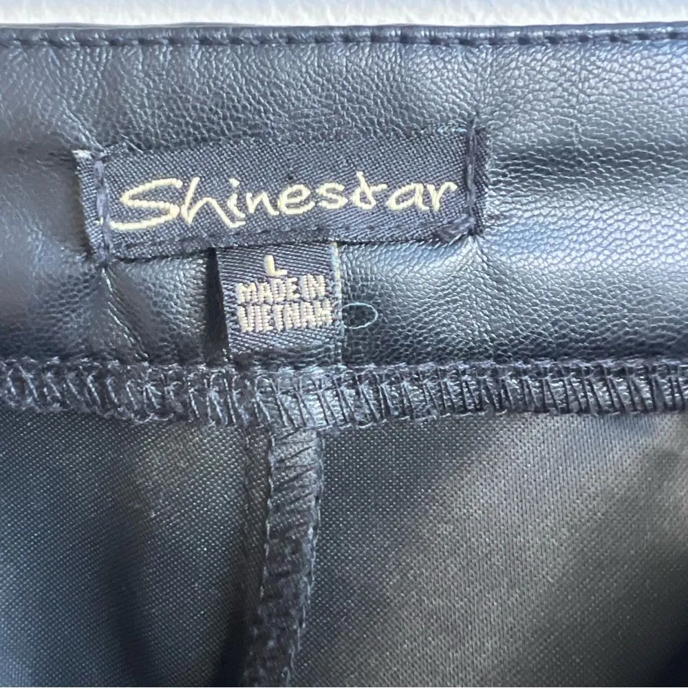 Y2K Shinestar Women Black Faux Leather Pants L highwaisted soft whimsgoth grunge - Image 5