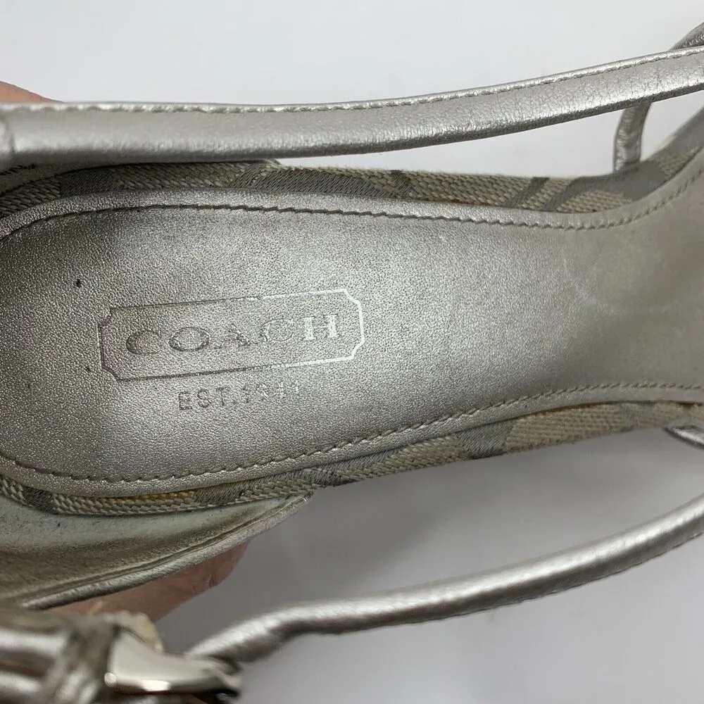 Coach Sz 8.5 Wedge Silver Joslin Strappy Cork Heel Leather Sandals Shoes Women’s - Image 11